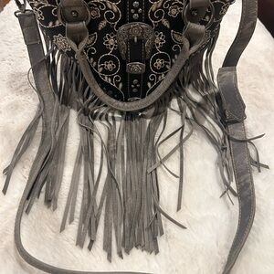 Montana West Black and Gray Fringe Tassel Cross Body Conceal Carry Handbag
